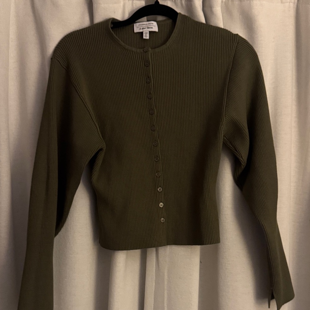 & Other Stories Olive Green Ribbed Knit Top